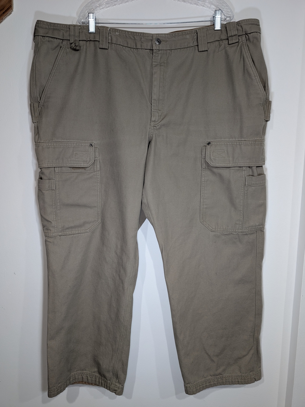 Duluth Trading Co Taupe Cotton Canvas Ballroom Cargo Work Pants 50×32 Tag
